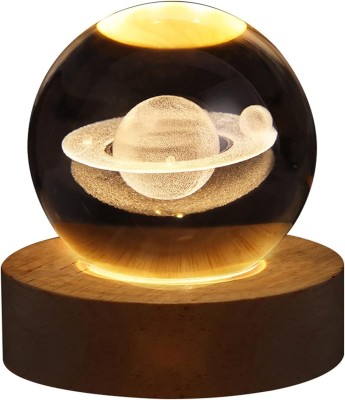 TRIVYOM 3D Saturn Crystal Ball Night Light Glass Ball Night Lamp with Wood Base, USB Night Lamp(6 cm, Multicolor)