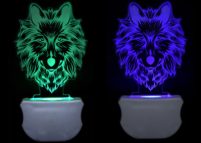 TrendyHouse The Wolf 3D illusion Led Night Lamp comes with 7 Multicolor lighting effect , Suitable for Room,Drawing Room,Lobby (Pack of 2) Night Lamp(12 cm, Clear)