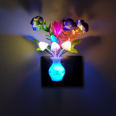 InspireCloud auto ON/Off Sensor Mushroom Shape LED with Multicolor Illuminated and Flowers Night Lamp(16 cm, Purple, Pink)