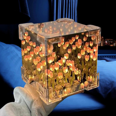 Estervig Tulip Cube Mirror Lamp DIY Kit 20 LED Flower Lights, Infinity Mirror Table Lamp Night Lamp(12 cm, Multicolor)
