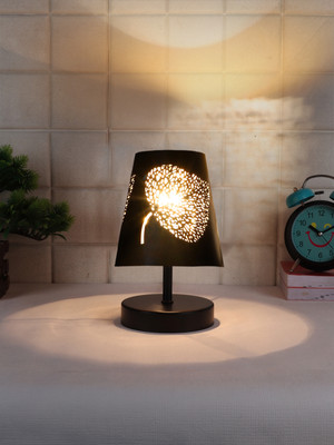 Devansh Leaf Metal Etching Table Lamp With Black Wood Round Base For Home, Offices Table Lamp(20.8 cm, Black)