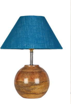 Devansh Turquoise Jute with Natural Wood Table Lamp Table Lamp(31.8 cm, Turquoise)
