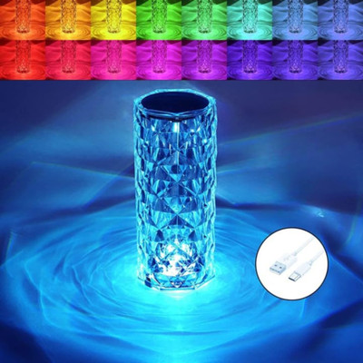 ss creation 16 Color Changing Crystal Diamond Table Lamp,USB Rechargeable Touch Bedside Table Lamp(20 cm, Multicolor)