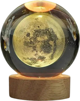 MANSAA 3D Crystal Globe Night Lamp with Wooden Base for Living Room & Table, Night Lamp(8 cm, White)