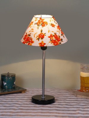 Devansh Conical Orange And White Cotton Shade Lamp With Steel And Black Wood Base Table Lamp(41.9 cm, Orange, White)