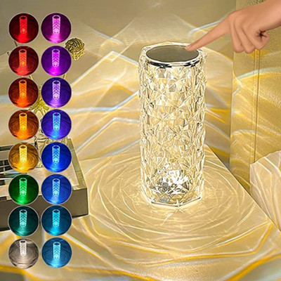 DEKIYANZ Crystal Rose Diamond Lamp for Bedroom - Transparent Lamp for Bedroom, 16 Color Night Lamp(21 cm, Multicolor)