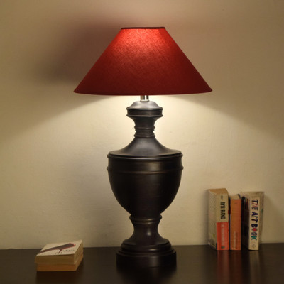 Kapoor Lampshades Botanica Black Finish Wood With Maroon Cotton Shade Table Lamp(78 cm, Black)
