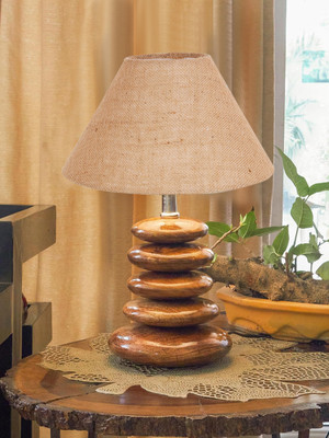 Devansh Beige Jute Table Lamp With Wood Pebble Lamp (10X10X15) Inches Table Lamp(38.1 cm, Beige)
