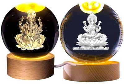 carfrill 3D Galaxy Crystal Ball Night Lamp USB Table Lamp (Ganesh+Laxmi) Table Lamp(7.8 cm, White)