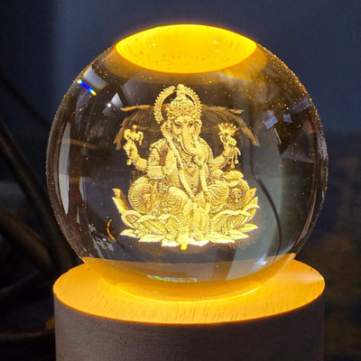 Aipom 3D Ganesh Ji Crystal Ball Night Lamp(9 cm, Ganesh Ji)