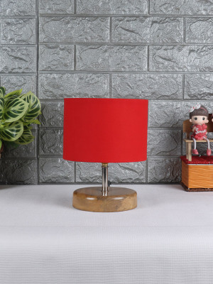 Devansh Wood table lamp with Red cotton Shade Night Lamp(30 cm, Red)