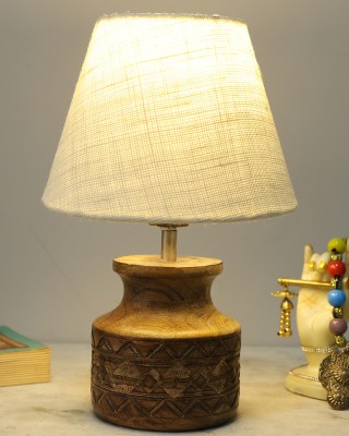 Homesake Carved Pot Wood Table Lamp, Modern Base Fabric Lampshade Table Lamp(34 cm, Daisy)