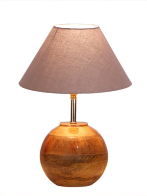 Devansh Grey cotton with Natural Wood Table Lamp Table Lamp(31.8 cm, Grey)