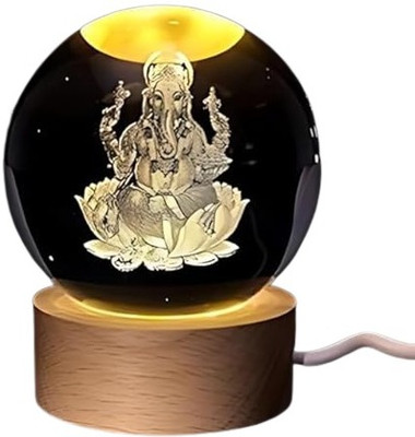 STARKENDY 3D Night Table Study Lamp With Wooden Base & USB Cable, Party Decoration Lamp Night Lamp(6.5 cm, GANPATI)