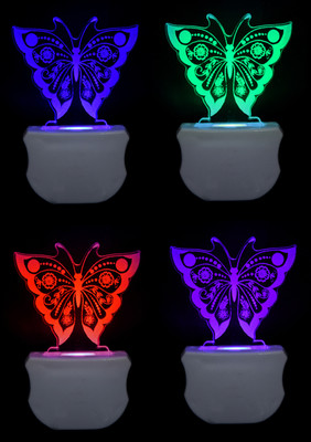 Cosmo creation The Butterfly 3D illusion Led Night Lamp comes with 7 Multicolor lighting effect Suitable for Room,Drawing Room,Lobby (Pack of 4) Night Lamp(12 cm, White)