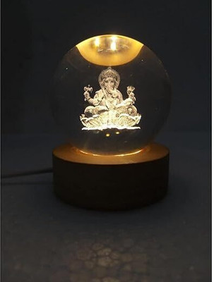 Ramview 3D GANESHA Crystal Ball Light Ball with Wooden Base Night Lamp Table Lamp(6 cm, White)