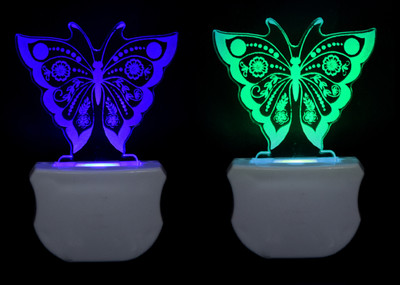 TrendyHouse The Butterfly 3D illusion Led Night Lamp comes with 7 Multicolor lighting effect , Suitable for Room,Drawing Room,Lobby (Pack of 2) Night Lamp(12 cm, Clear)