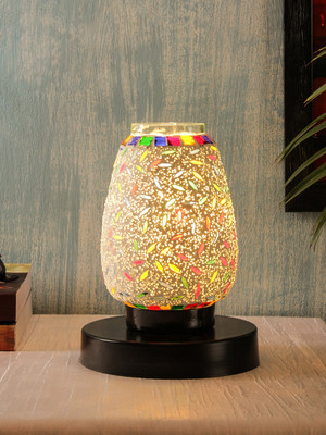 Devansh Mosaic Glass Table Lamp With Wood Round Black Base For Home Table Lamp(20.82 cm, White, Multicolor)