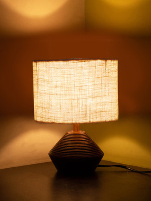 Devansh White Jute Table Lamp With Wood Natural Base (7X12 Inches) Table Lamp(30.48 cm, White)