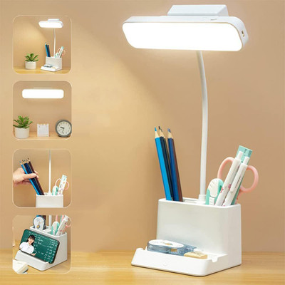 FIRSTLIKE Rechargeable Battery Operated Desk Lamp – 3 Color Mode Touch Study Table Lamp Study Lamp(40 cm, White)