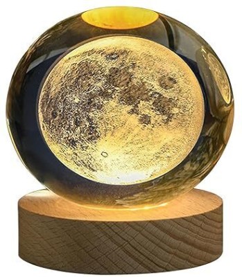 CITYCART 3D Crystal Ball Lamp, Night Light with Wooden Base Moon Design Galaxy Models Night Lamp(15 cm, Warm light)