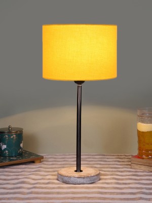 Devansh Yellow Cotton Shade With Black Iron & White Brushed Wood Base For Decoration Table Lamp(42.545 cm, Yellow)