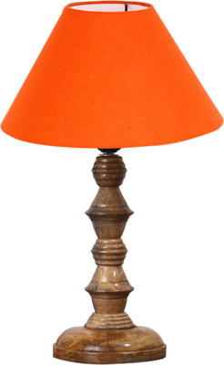 Devansh Orange cotton table lamp with Wood Natural base -(10X10X16) inches)-30 Table Lamp(45 cm, Orange)