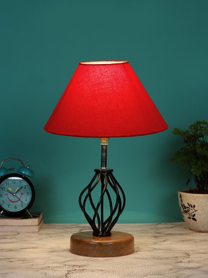 Devansh Red Cotton Table Lamp With Wood & Iron Base Table Lamp(37.4 cm, Red)