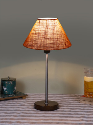 Devansh Conical Beige Jute Shade Lamp With Steel And Brown Wood Base Table Lamp(41.91 cm, Beige)