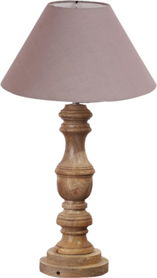 Devansh Grey cotton table lamp with Wood Natural base (10X18 inches) Table Lamp(44 cm, Grey)