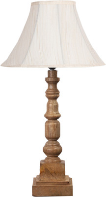 Devansh Off-white cotton Vintage lamp with wood base (12x12X22.75) Table Lamp(44 cm, Off-white)