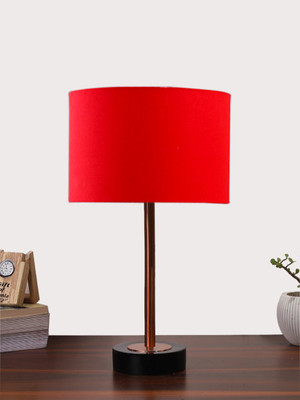 Devansh Red cotton table lamp with Black wood base & Copper finish Metal Table Lamp(43.18 cm, Red)