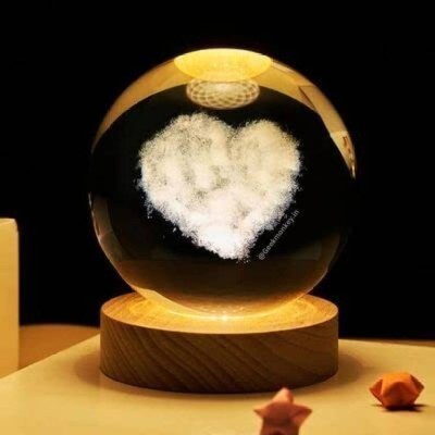 Wengonvila Glass Ball Night Lamp with Woodern Base Night Lamp (8 cm, Heart Cloud) Night Lamp(8 cm, Heart Cloud)