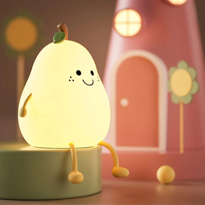MILONI USA Cute Pear Night Light for Kids Silicone Night Color Changing Lamp to Decor Room Night Lamp(12 cm, White)