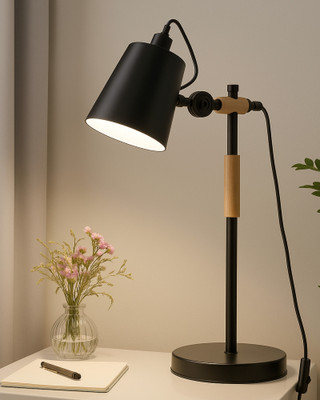 Homesake Nordic Style Metal Desk Lamp ,Modern Minimalist Lamp with Solid Natural Wood, Table Lamp(53 cm, Black)