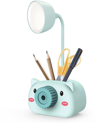 uniqueexpo Pack of 1 Pig Table Lamps with Pen Holder and Pencil Sharpener Table Lamp(2 cm, Blue)