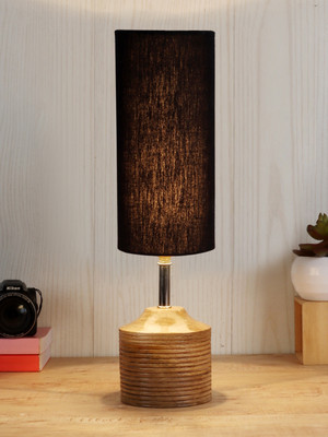 Devansh Wood Table Lamp With Black Cotton Shade For Bedroom, Living Room Table Lamp(43.18 cm, Black)