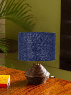 Devansh Blue Jute Table Lamp With Wood Natural Base (7X12 Inches) Table Lamp(30.48 cm, Blue)
