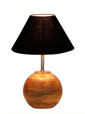 Devansh Black cotton with Natural Wood Table Lamp Table Lamp(31.8 cm, Black)