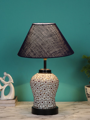 Devansh Blue Jute Glass Table Lamp With Iron Base Table Lamp(38.1 cm, Blue)