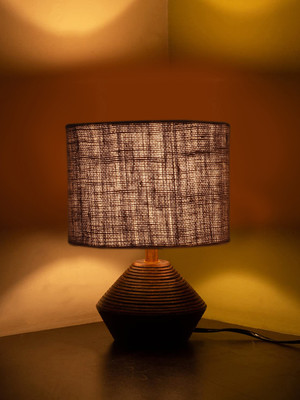 Devansh Grey Jute Table Lamp With Wood Natural Base (7X12 Inches) Table Lamp(30.48 cm, Grey)
