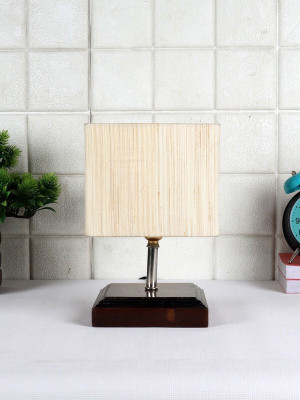 Devansh Square Wood table lamp with off-white cotton Shade Night Lamp(30 cm, Off White)
