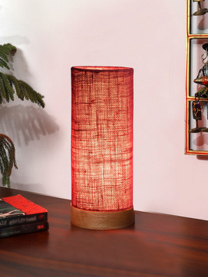 Devansh Maroon Jute Table Lamp With Wood Natural Base Lamps For Bedroom Table Lamp(27.94 cm, Maroon)