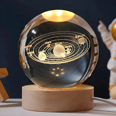 ARV 3D Solar system Ball night Lamp with Wooden Base Table Lamp(10.2 cm, SOLAR SYSTEM)