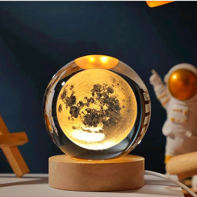 GENVUS 3D Moon Crystal Ball Night Lamp, perfect for room decoration and Gifting Night Lamp(8 cm, White)