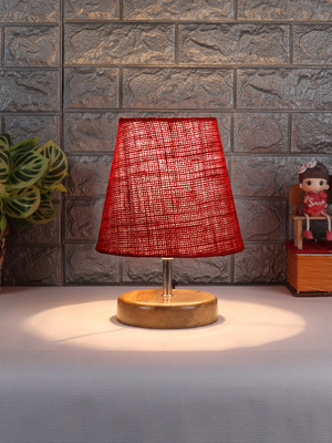 Devansh Maroon Jute Round Natural Wood Table Lamp For Home, Office And Bedroom Table Lamp(20.8 cm, Maroon)