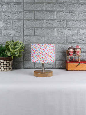 Devansh Wood table lamp with Multicolor cotton Shade Night Lamp(30 cm, Multicolor)