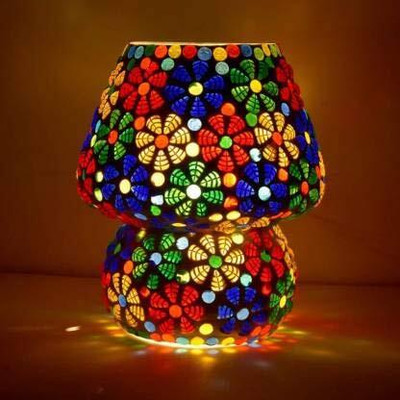 Vishal Handicraft Mosaic Mushroom Shape Bedside Turkish Table Lamp(18 cm, Multicolor)