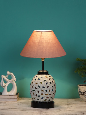 Devansh Grey Cotton Glass Table Lamp With Iron Base Table Lamp(38.1 cm, Grey)