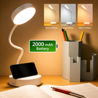 Trust Ware White LED Table Lamp – 3 Brightness Modes, Touch Control, Rechargeable Study Lamp(36 cm, White)